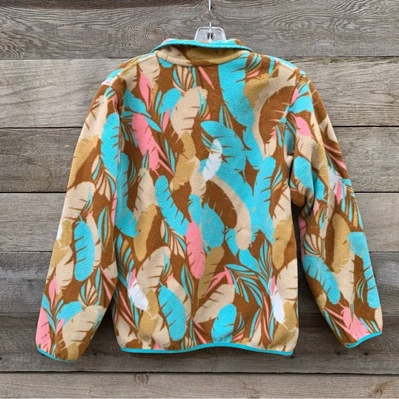 Patagonia Lightweight Synchilla Womens M Snap T Pullover Fleece Feather Print - Picture 2 of 16